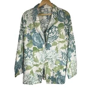 Joie Women Linen Blazer Jacket M‎ White Seafoam Green Floral GUC